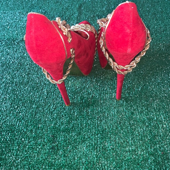 Alba Heels Shoes Red Size 6 1/2 Platform Chains High Heels - Picture 6 of 11